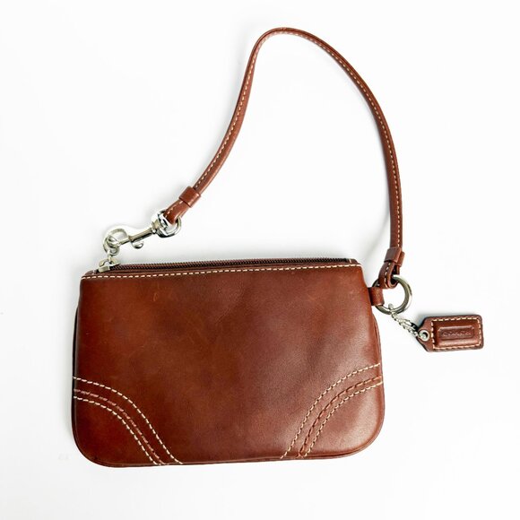 Vintage Coach Wristlet Bag Small Clutch with Zipper Brown Leather Retro - Picture 5 of 9